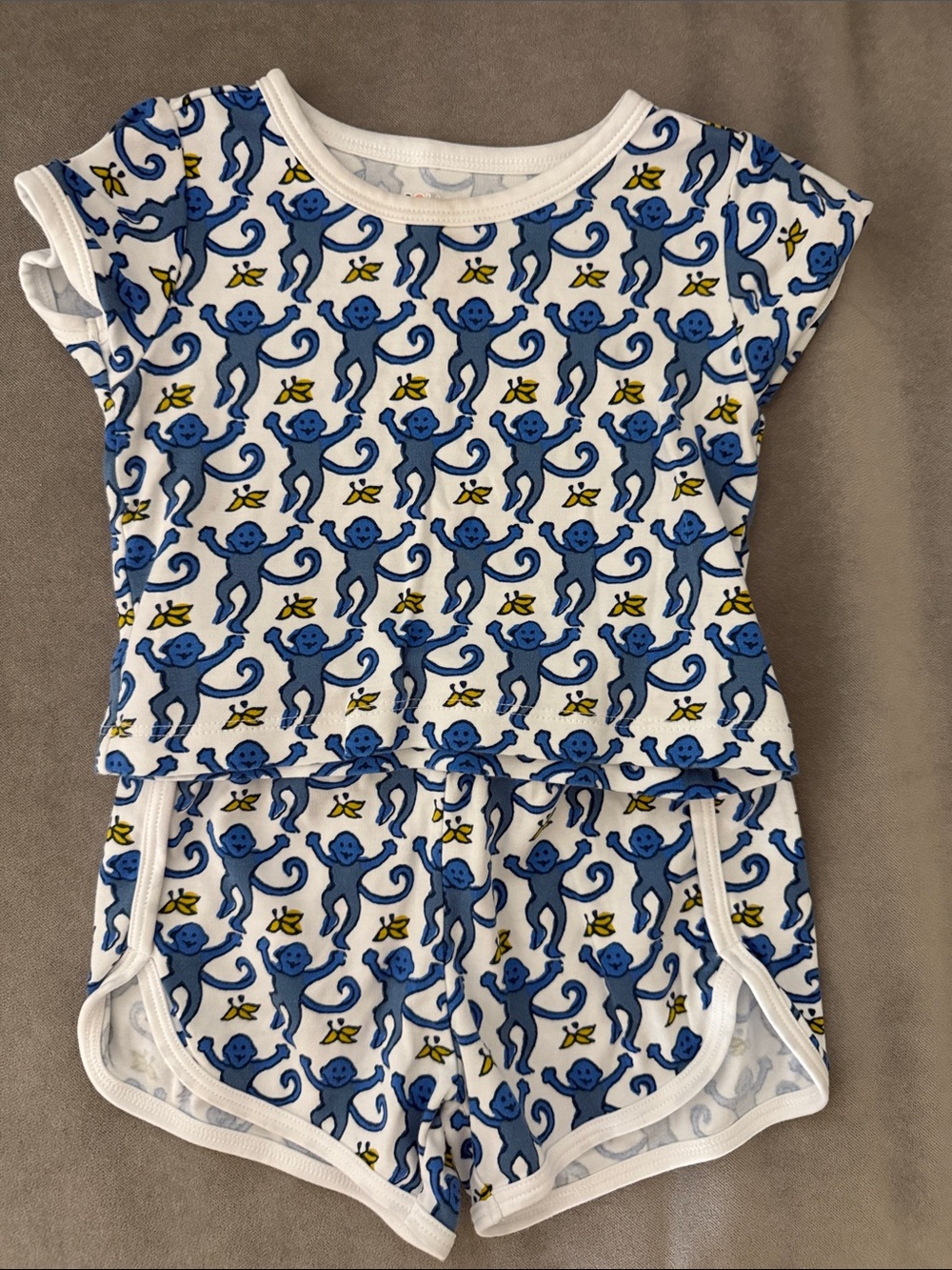 Roller Rabbit Blue & White Monkey Print Kids Pajama Set